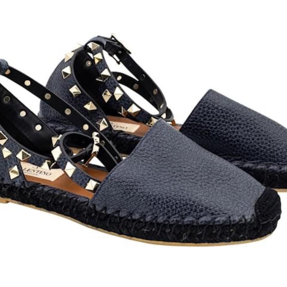 Valentino Black Leather Espadrilles with Studs